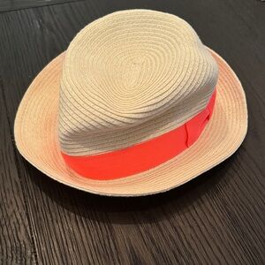 Straw Fedora Hat with Neon Orange Band